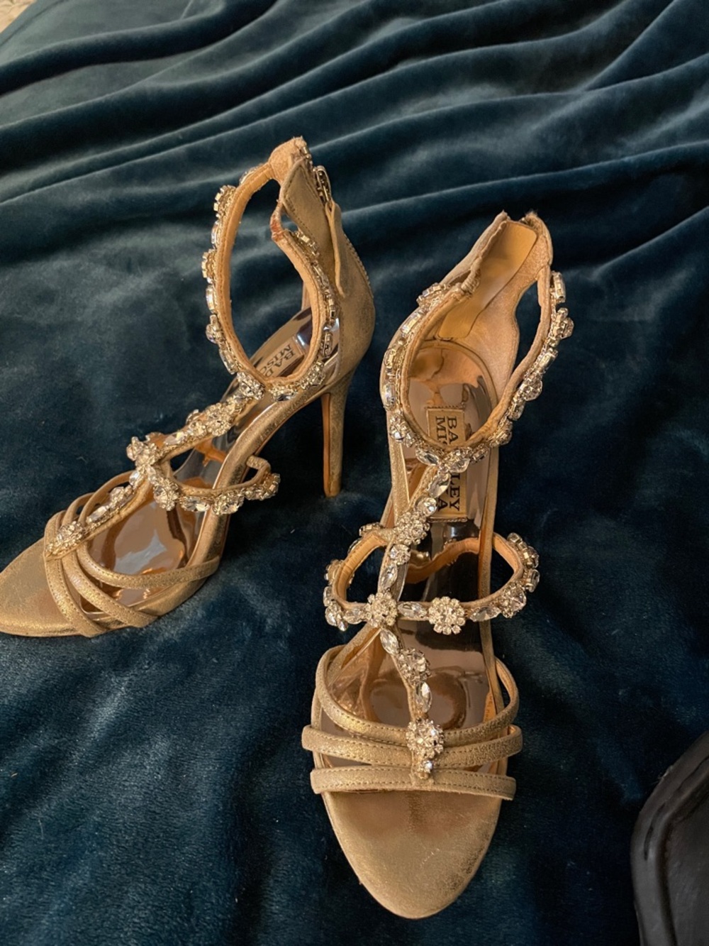 Badgley Mischka Gold Crystal-Strap Evening Sandals